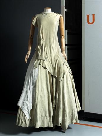 View of the ensemble with long skirt, Yohji Yamamoto